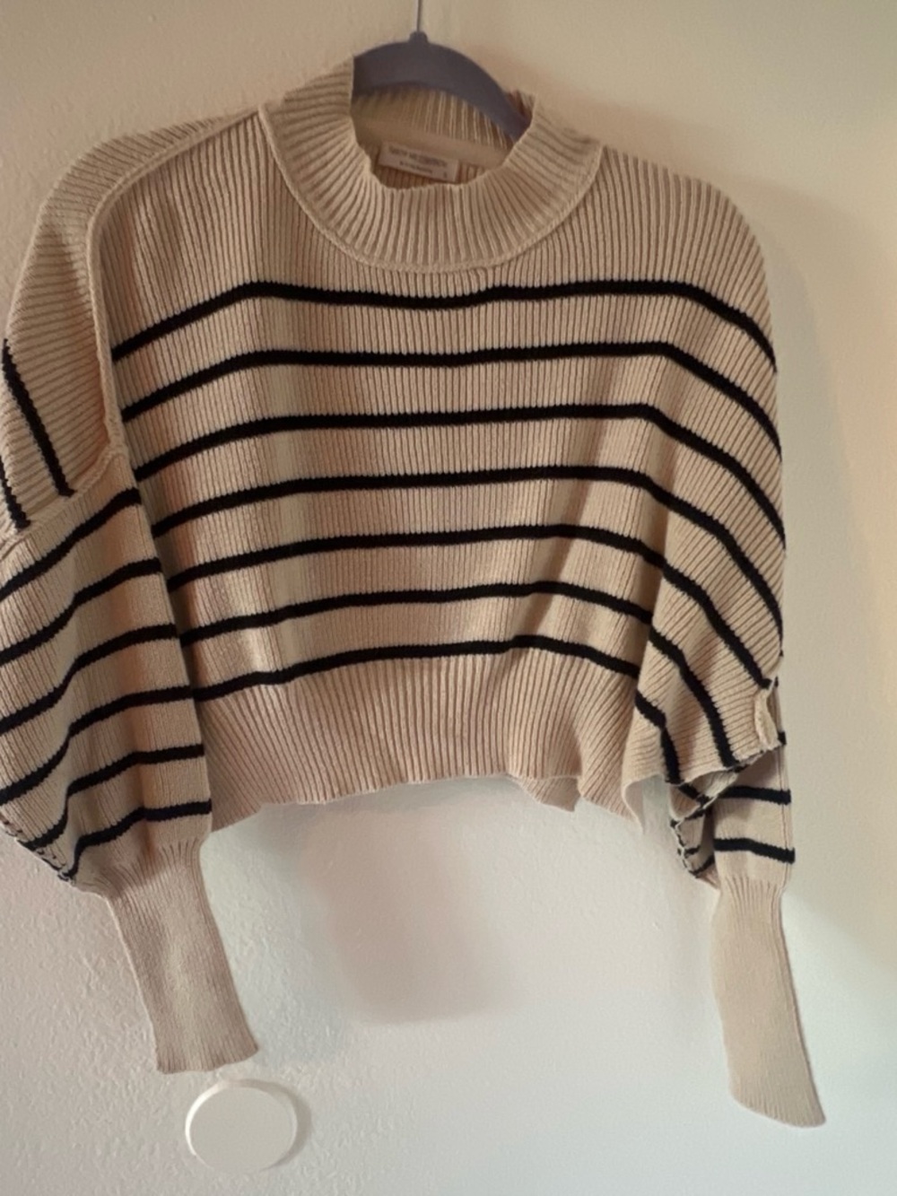 Striped Cream & Black Cropped Sweater
